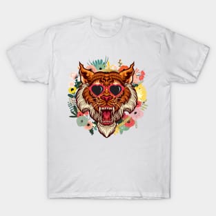 Tiger with Heart Sunglasses in a Flower Wreath T-Shirt